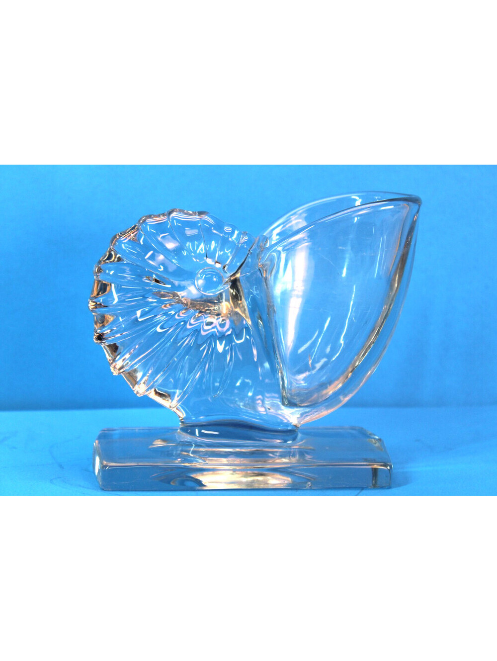 New Martinsville 1940's Clear Elegant Glass Nautilus Seashell Conch Vase Bookend